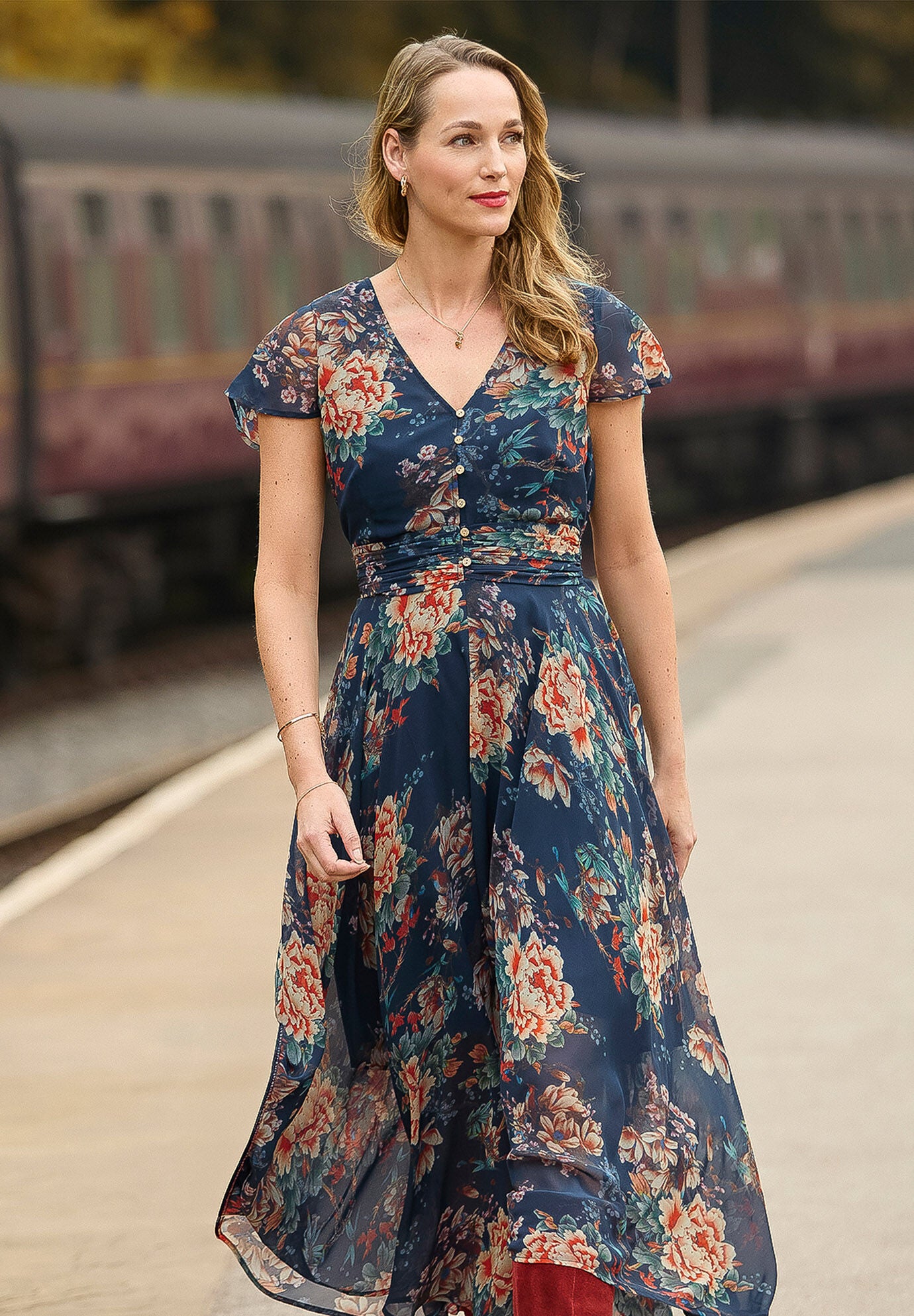 Flutter Sleeve Flyaway Maxi Dress, PRETTY PETALS, hi-res image number 0