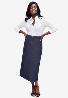 True Fit Stretch Denim Midi Skirt