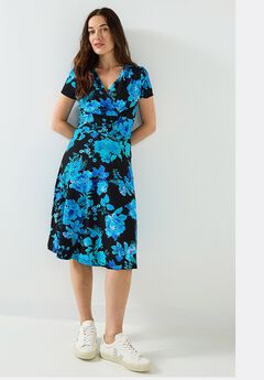 Stretch Knit Faux Wrap Dress