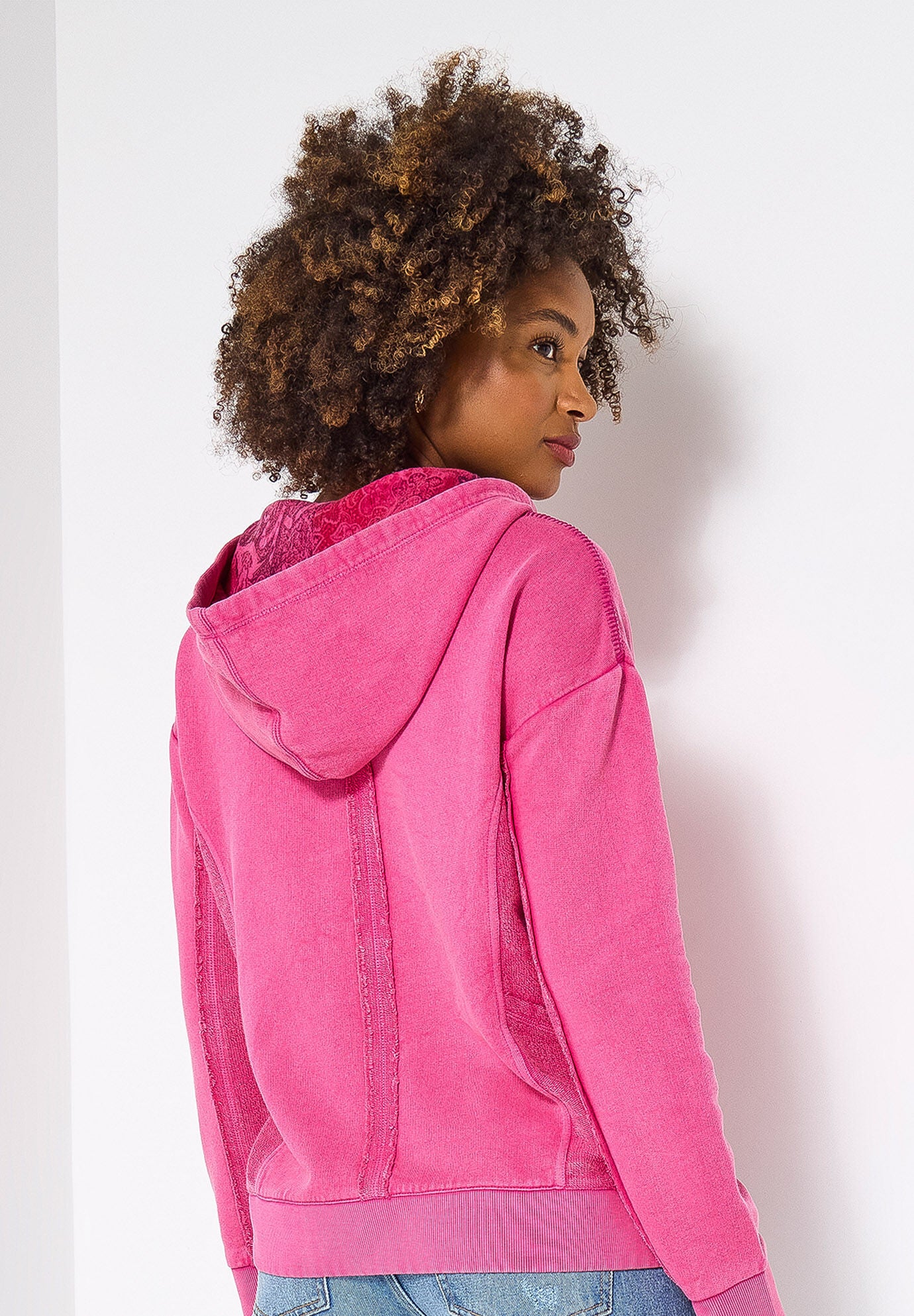 V Neck Star Hoodie, PRETTY PINK STARS, on-hover image number 1