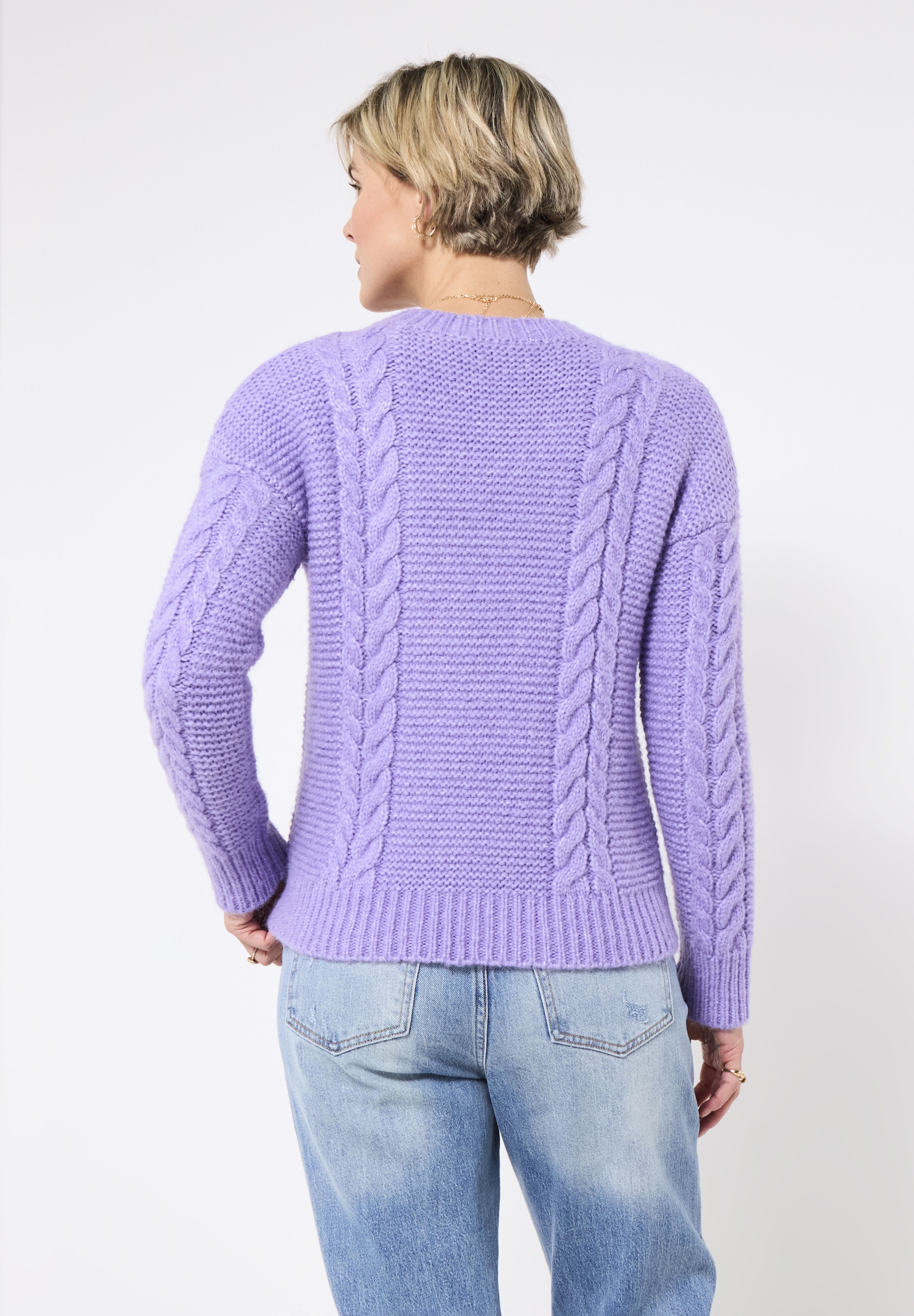 Chunky Cable Pullover, LILAC, on-hover image number 1