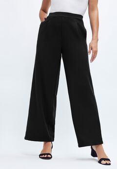 Plus Size Wide Leg Elastic Waistband Pants With Slit At Cuff