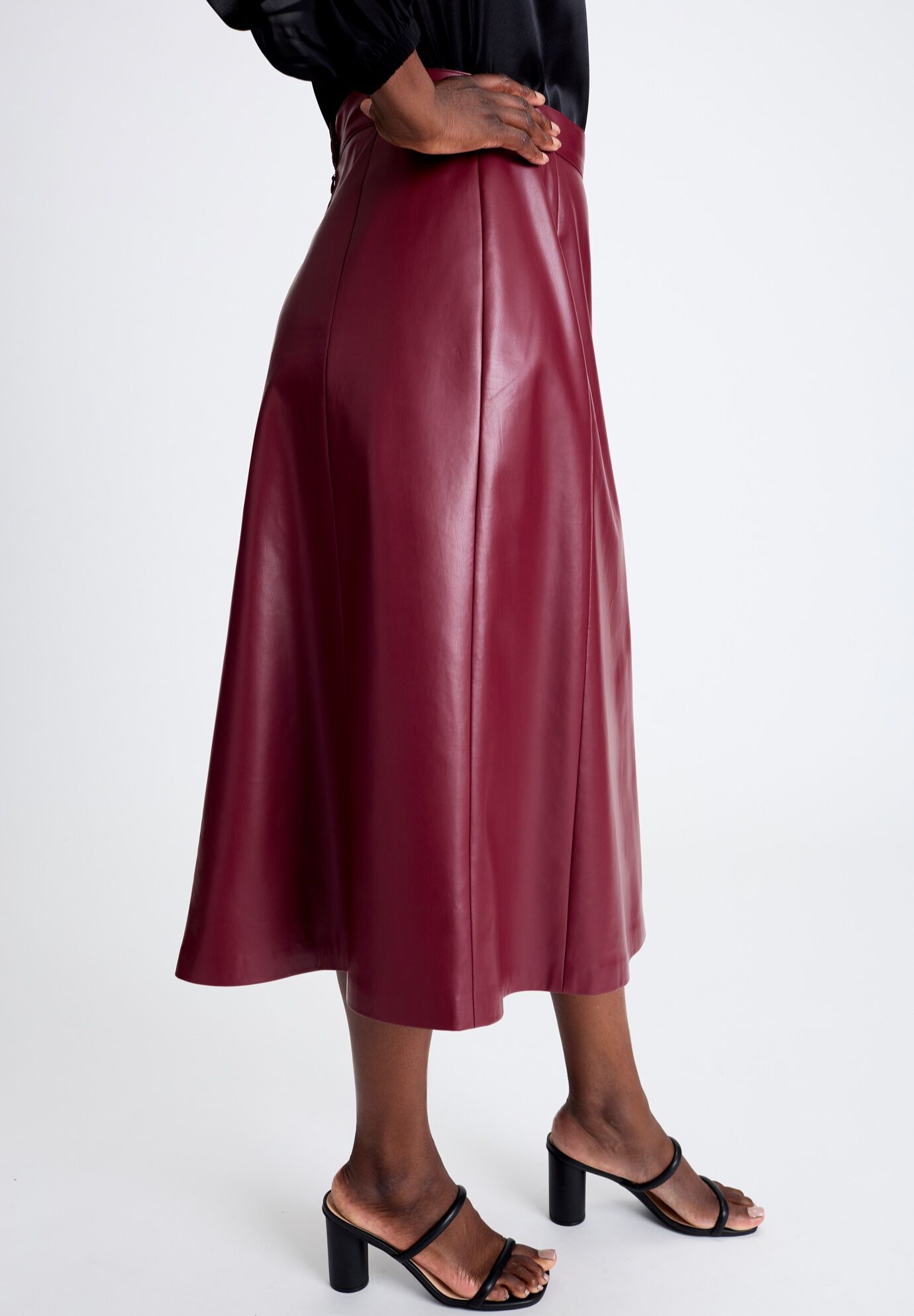 Faux Leather Midi Skirt, MERLOT, alternate image number 2