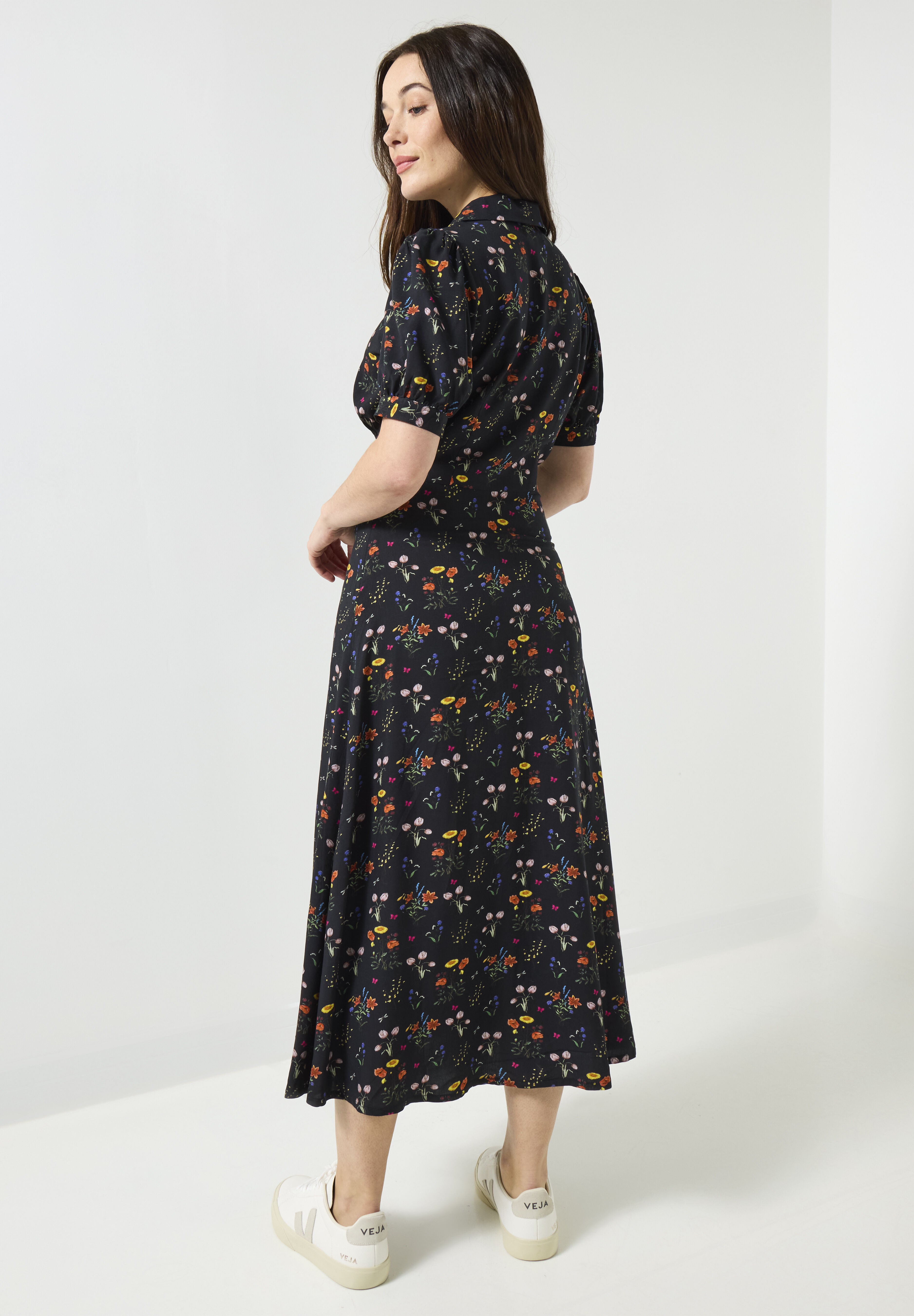 Vintage Midi Dress, BLACK MINI GARDEN, alternate image number 2