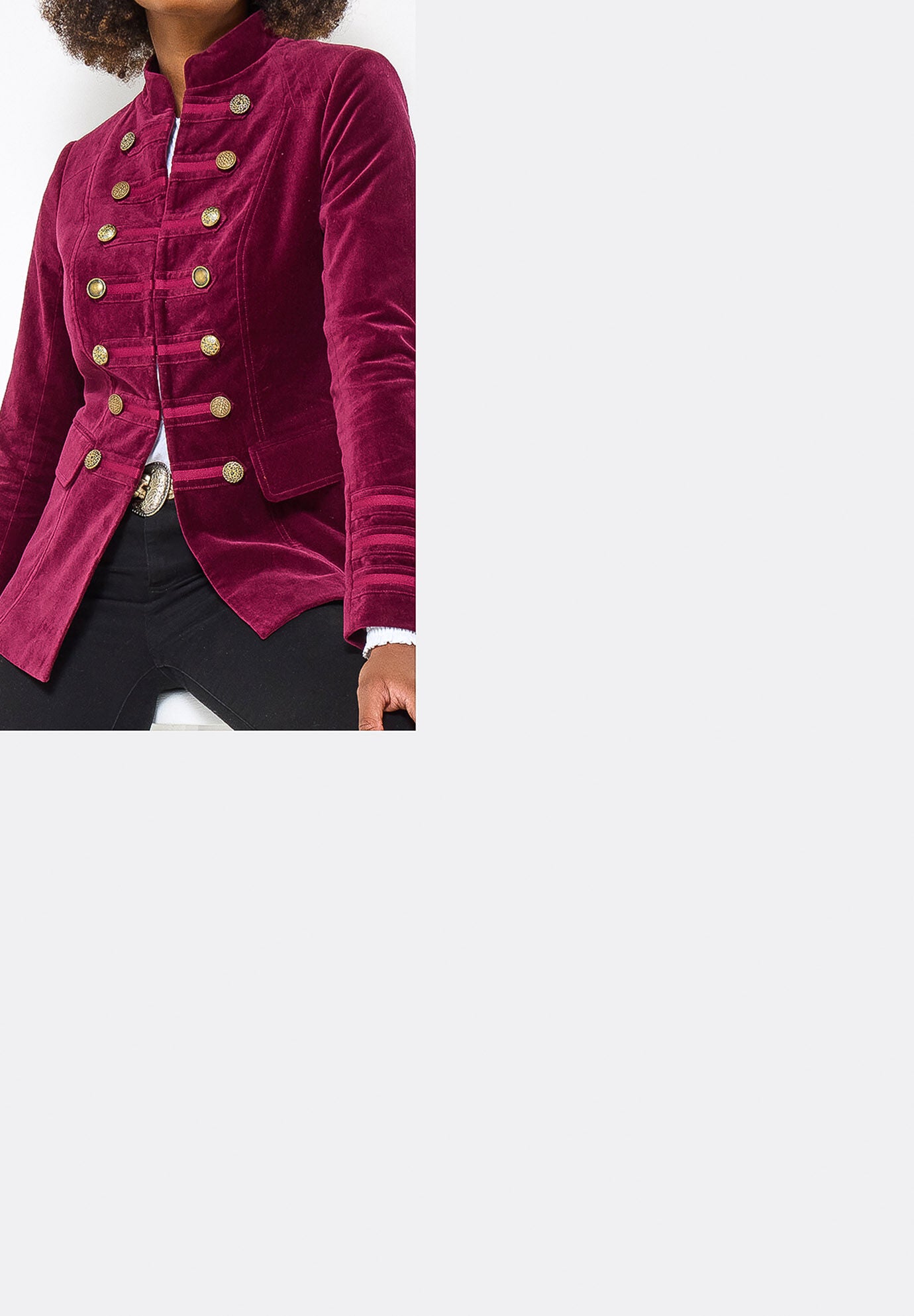 Faux Suede Military Jacket, MERLOT, alternate image number 2