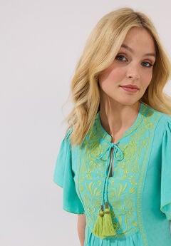 Embroidered Flutter Sleeve Top