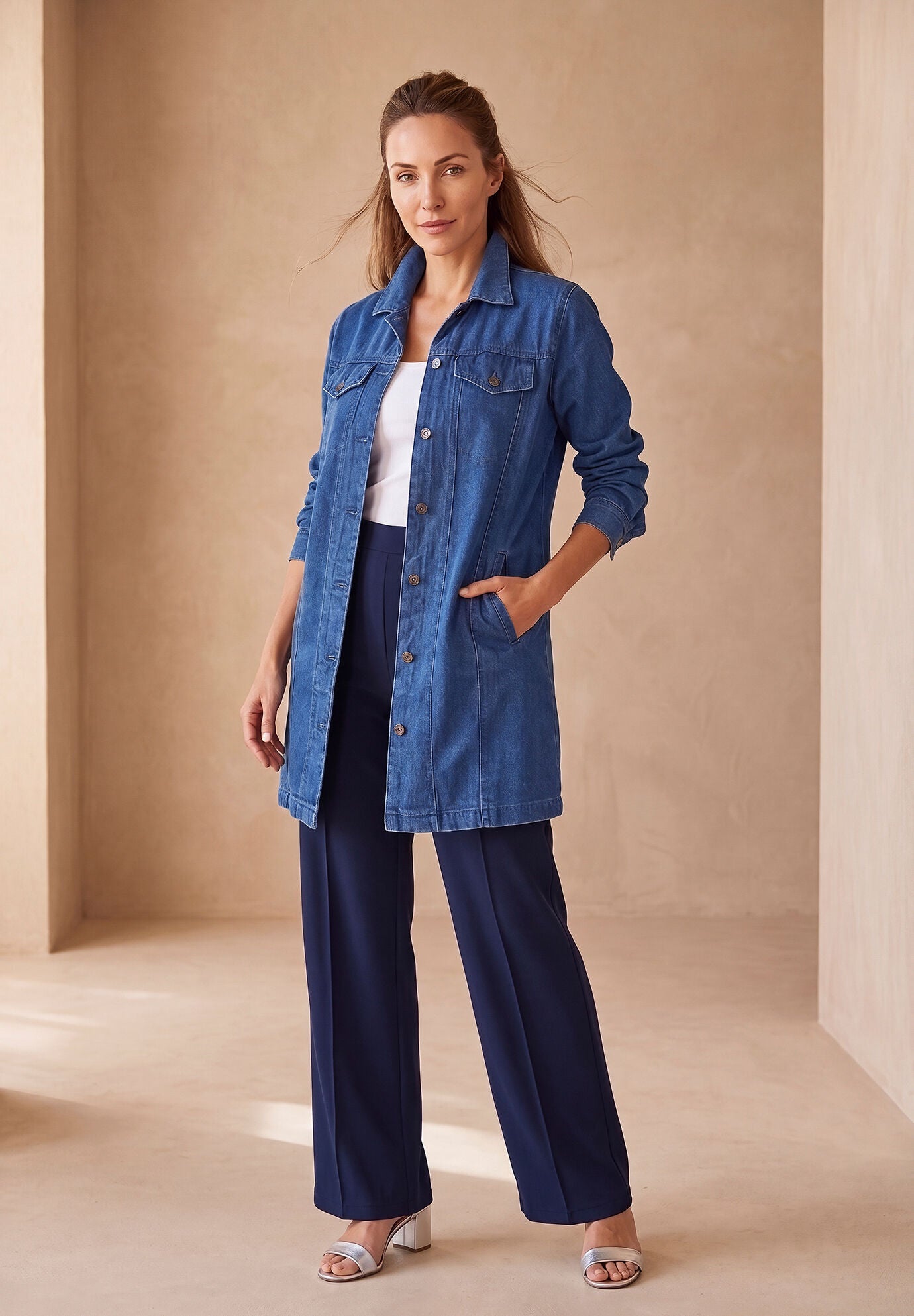 Long Denim Jacket, , alternate image number 9