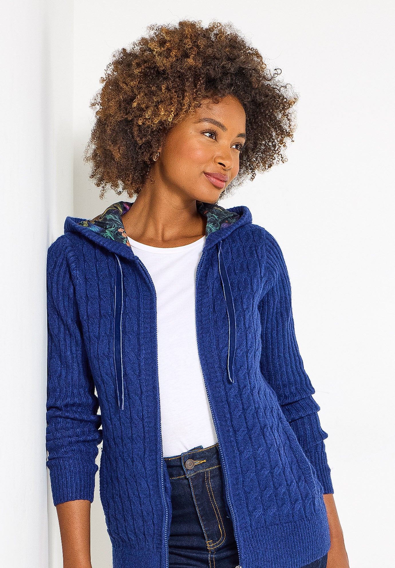 Cable Zip Hoodie, NAVY, hi-res image number 0