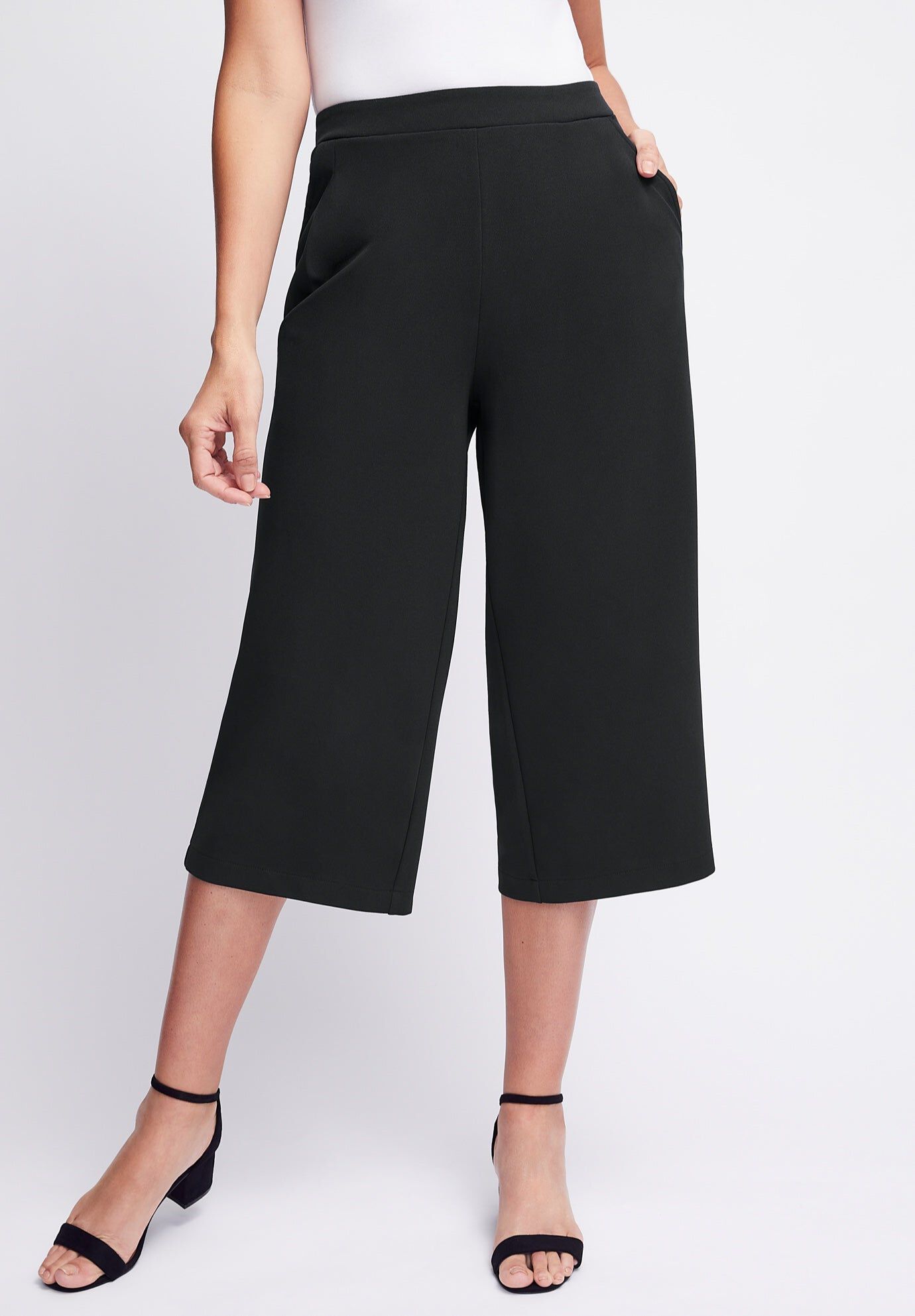 Wide-Leg Crop Crepe Pants, BLACK, hi-res image number 0