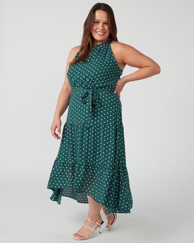 La Bocca Green Polka-Dot Halter Dress, EvergreenMilk / Forest Green, alternate image number null