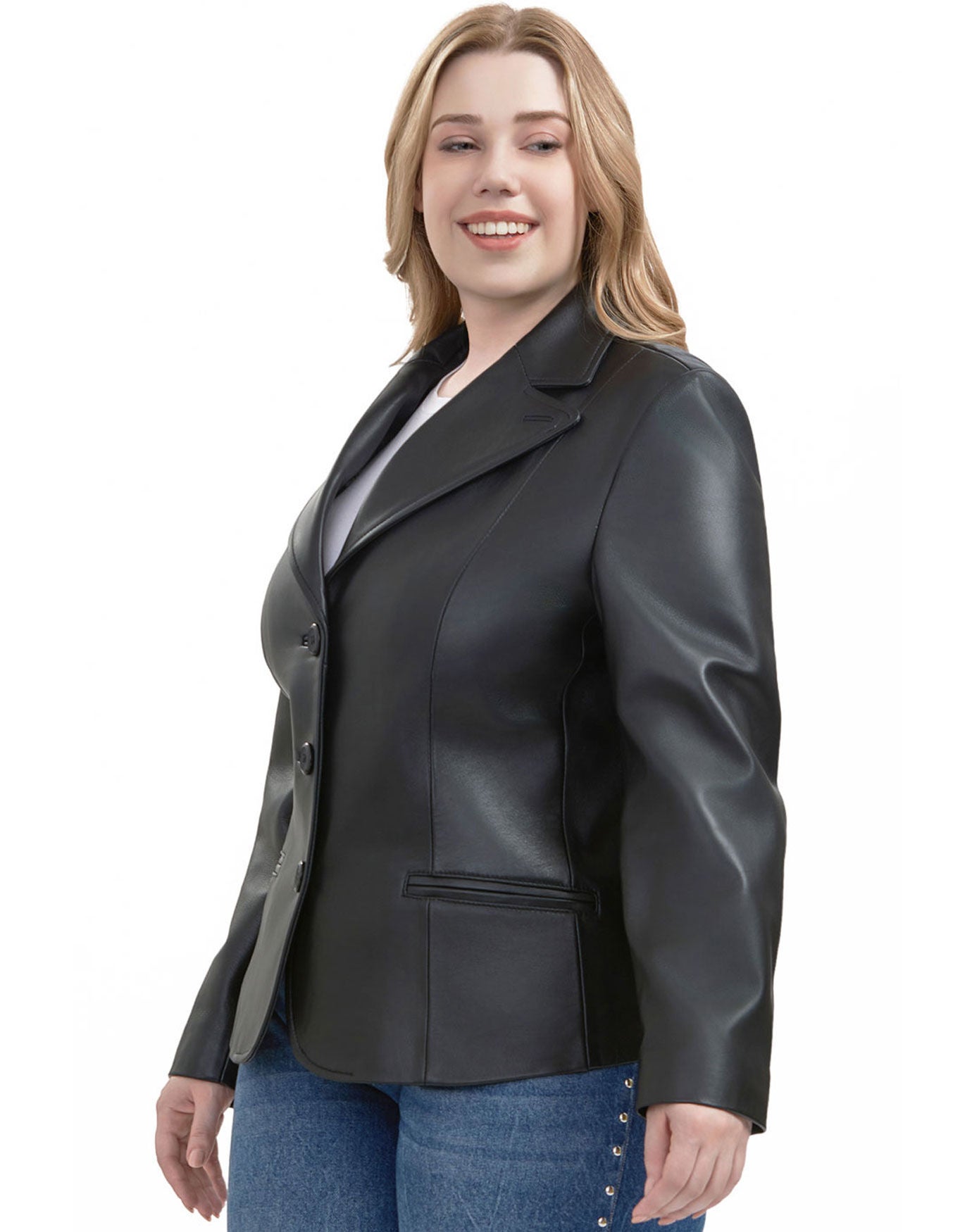 Norah Leather Blazer Jacket, Black, alternate image number 1