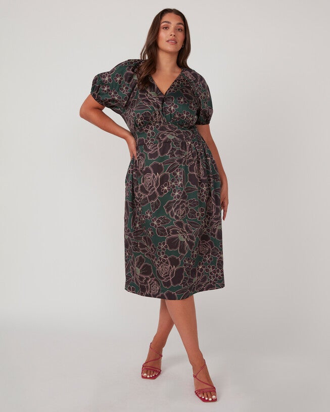 Wildfloral Midi Dress, Print / Forest Green, alternate image number 1