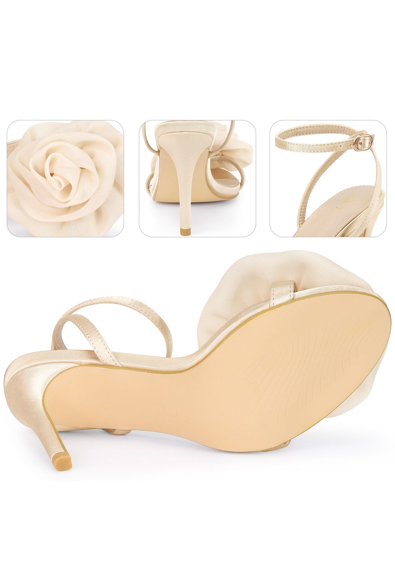 Flower Stiletto High Heels Sandals, Champagne / Gold, alternate image number 2