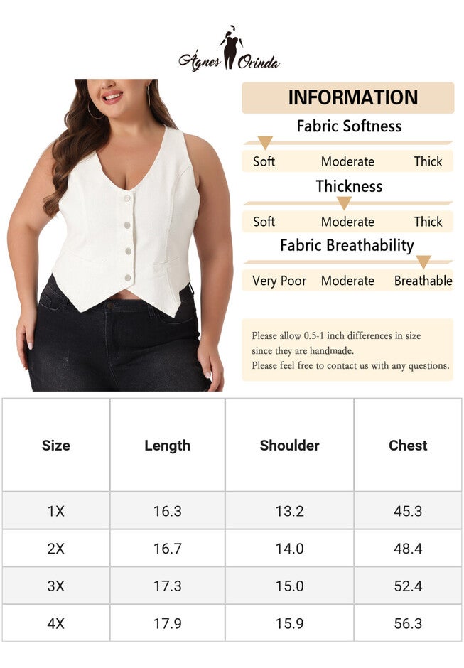 BUTTON DOWN SLEEVELESS JEAN WAISTCOAT VEST, White / White, alternate image number 4