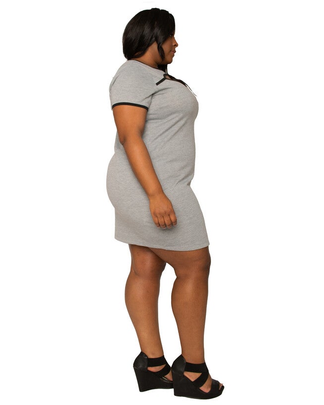 Melody Front Cutout Neck Casual Sports Mini Dress, GREY / Light Grey, alternate image number 3