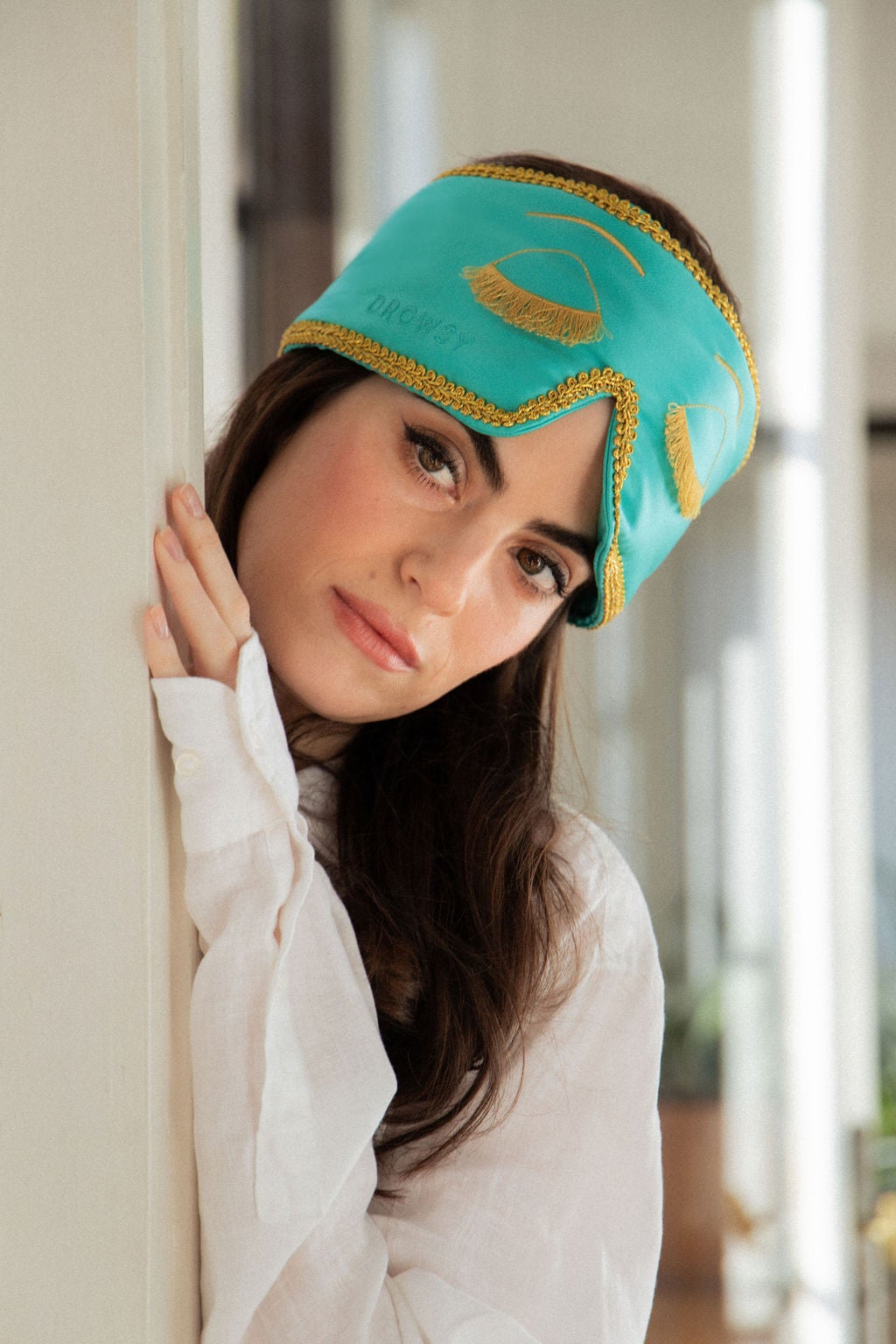 Breakfast at Drowsy Silk Sleep Mask, Turqouise / Turquoise, alternate image number 3