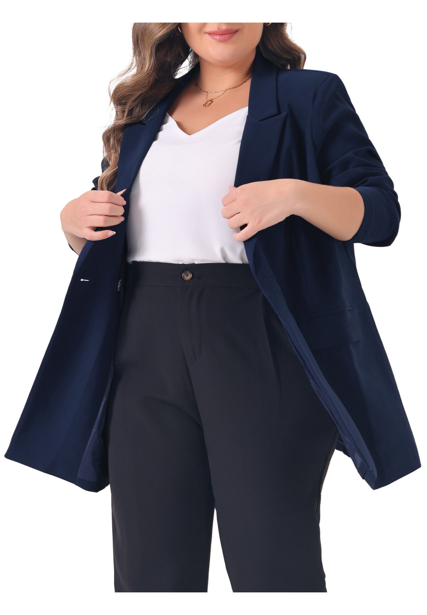 LAPEL BUTTON OFFICE WORK BLAZER, Navy Blue / Navy, alternate image number 4