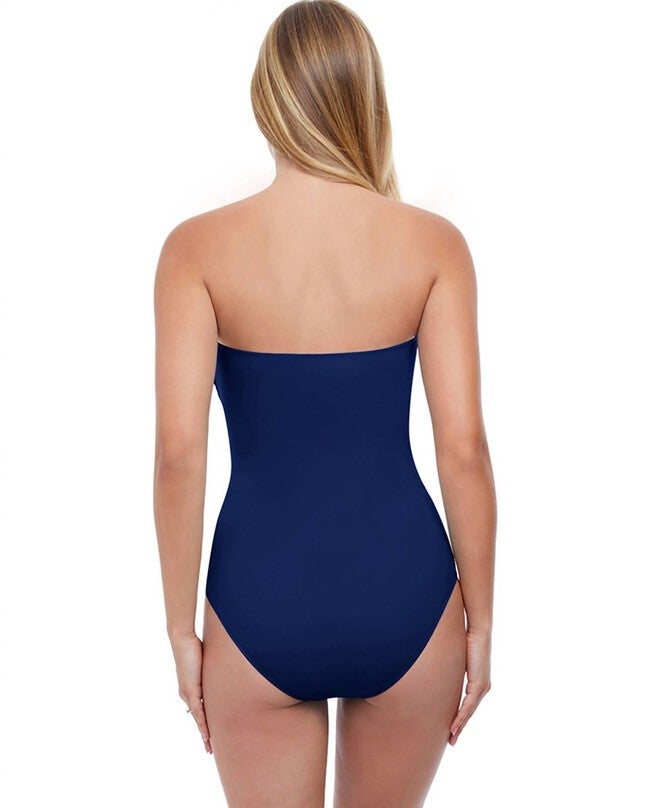 SHIRRED FRONT BANDEAU STRAPLESS ONE PIECE SWIMSUIT, Tutti Frutti Navy / Azure Blue, alternate image number 1