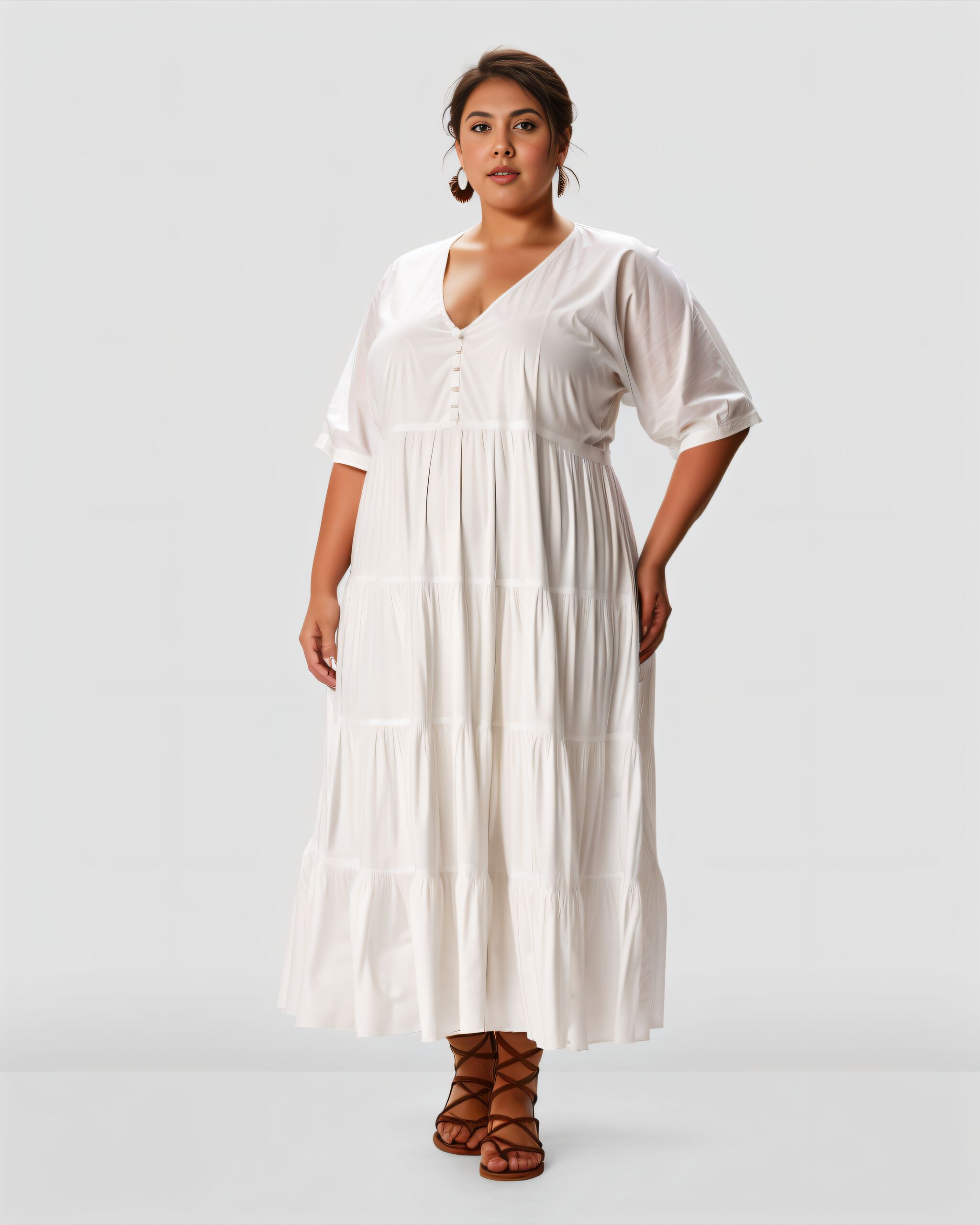 Dolman Sleeve Cotton Poplin Tiered Dress, White / White, hi-res image number 0