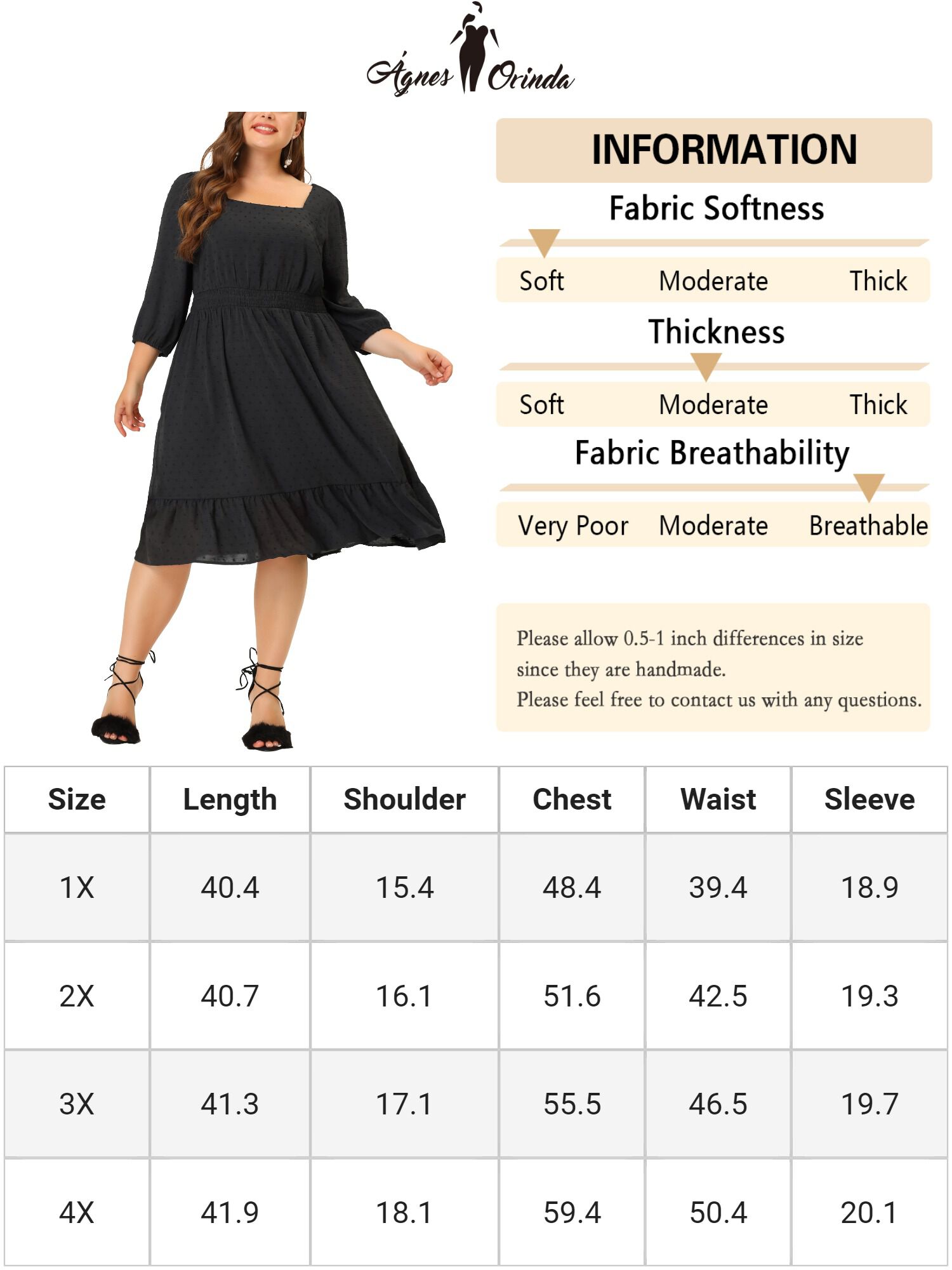 Swiss Dots Bohemian Square Neck Midi Chiffon Dress, Black / Black, alternate image number 4