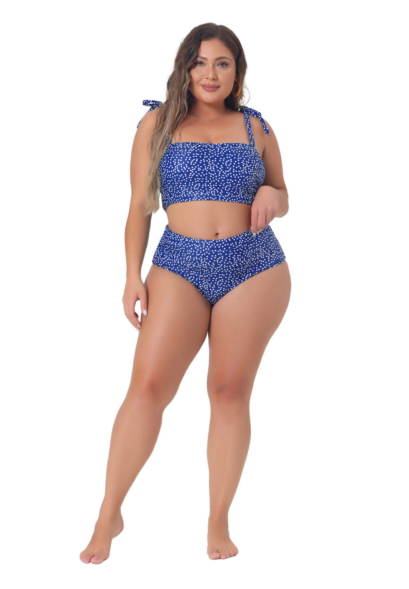 Two Piece Swimsuit Polka Dots Bikini Bandeau, Blue / Royal Blue, hi-res image number 0