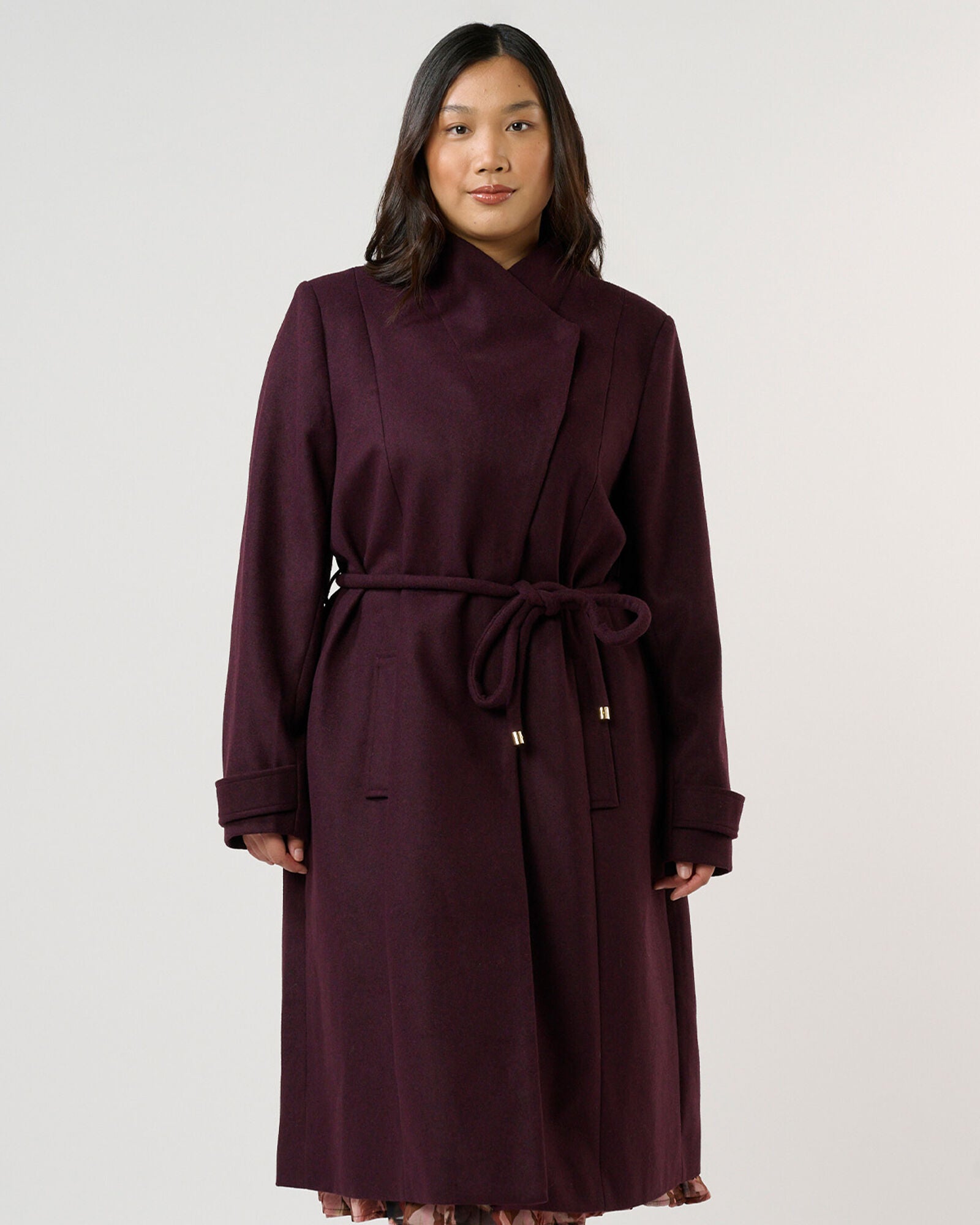 Reo Double-Breasted Assymetric Coat, Plum / Purple, hi-res image number 0