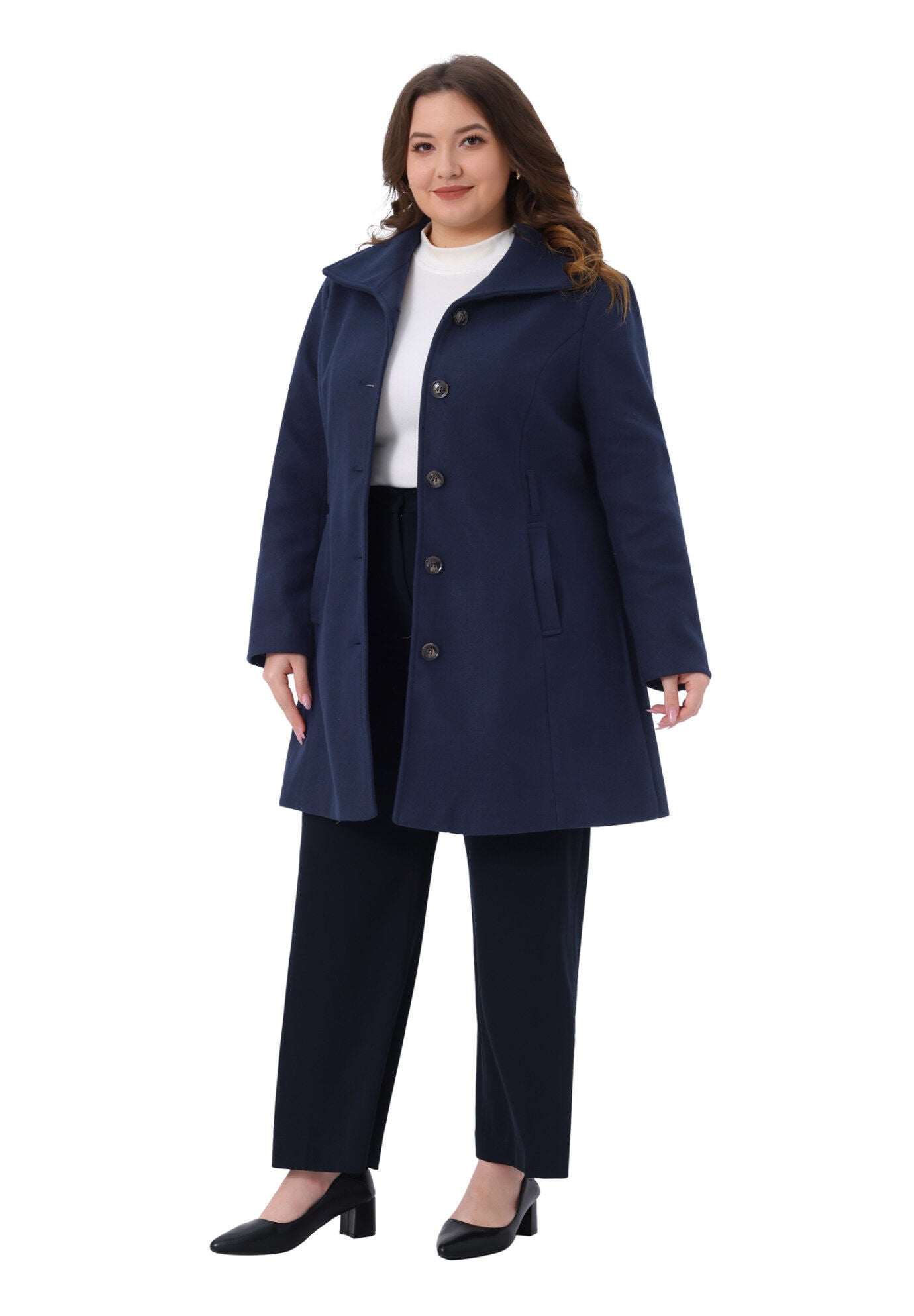 Single Breasted Overcoat Pockets Winter Outerwear with Belt, Navy Blue / Navy, hi-res image number 0