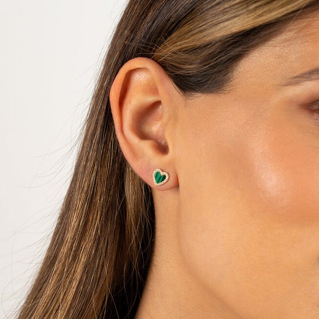 Colored Stone Pave Heart Stud Earring Mother of Pearl One Size Pair, Mother of Pearl / White, alternate image number null
