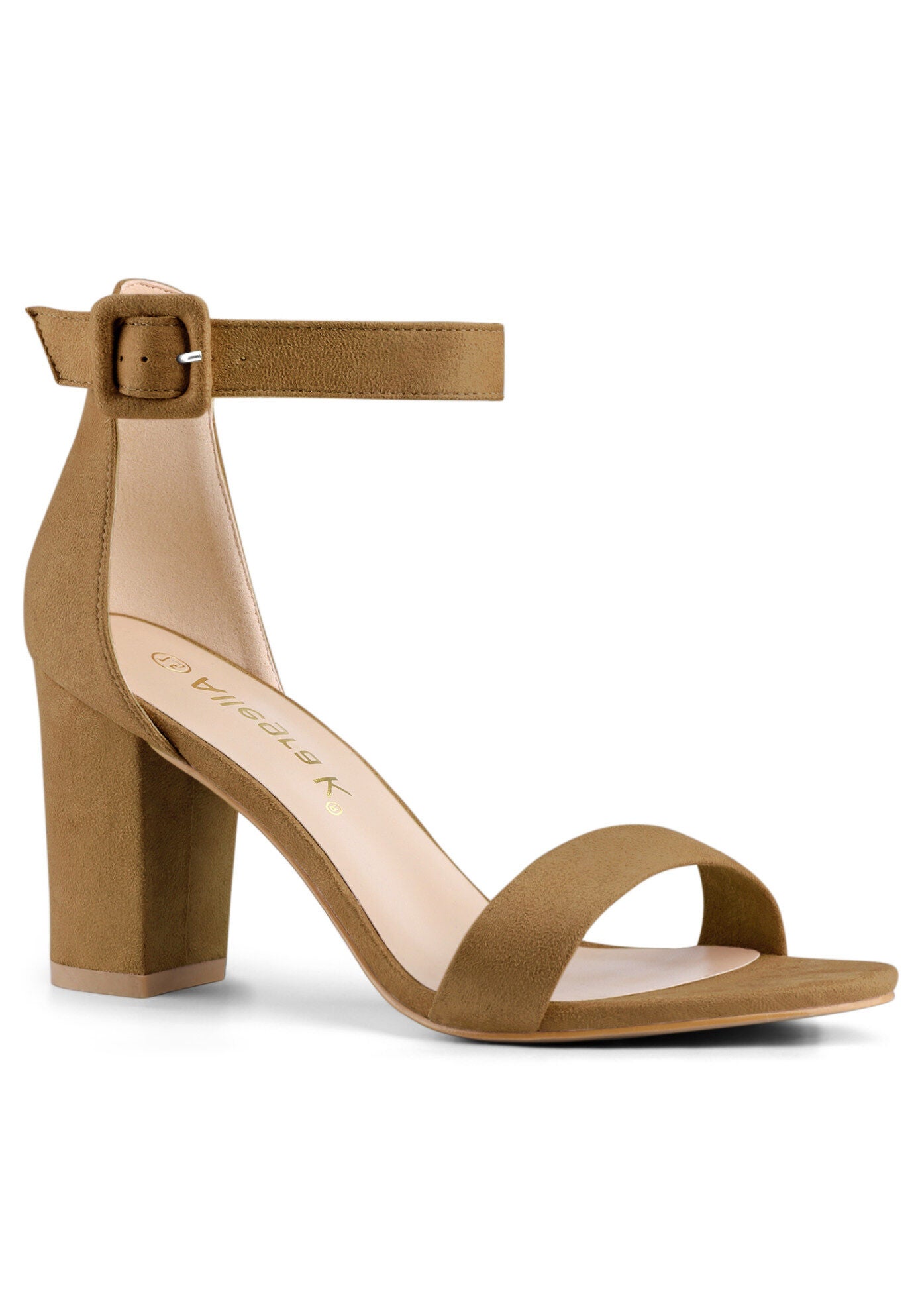 Open Toe Ankle Buckle Strap Block High Heel Sandals, Brown / Brown, hi-res image number 0