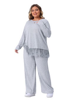 2 Piece Lounge Set Asymmetrical Fringe Hem Outfits
