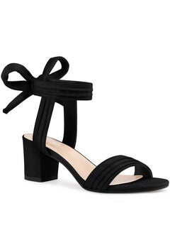 Pleated Open Toe Lace Up Chunky Heels Sandals