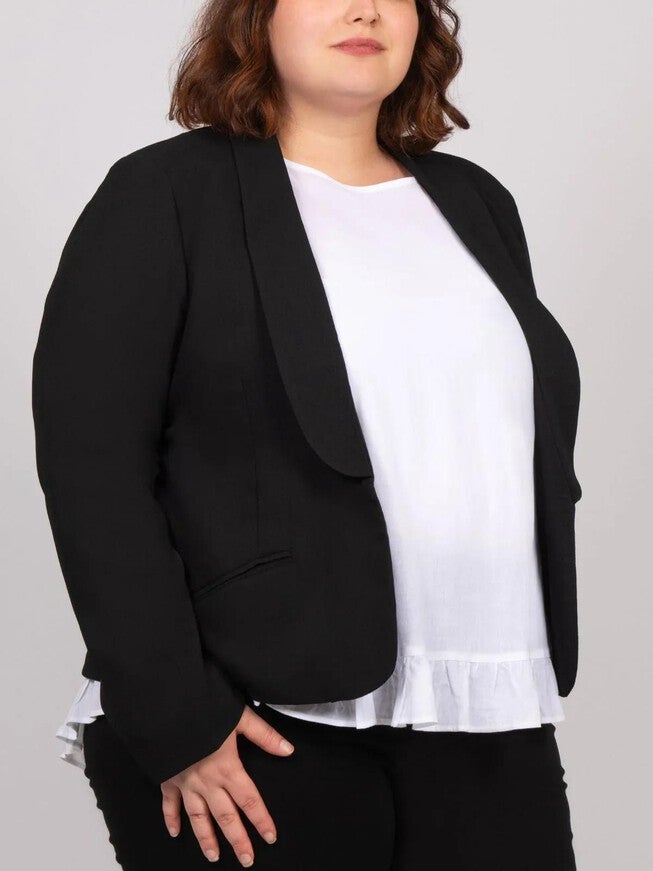 Luce Open Front Blazer Rounded Lapel Black, Black / Black, alternate image number 2