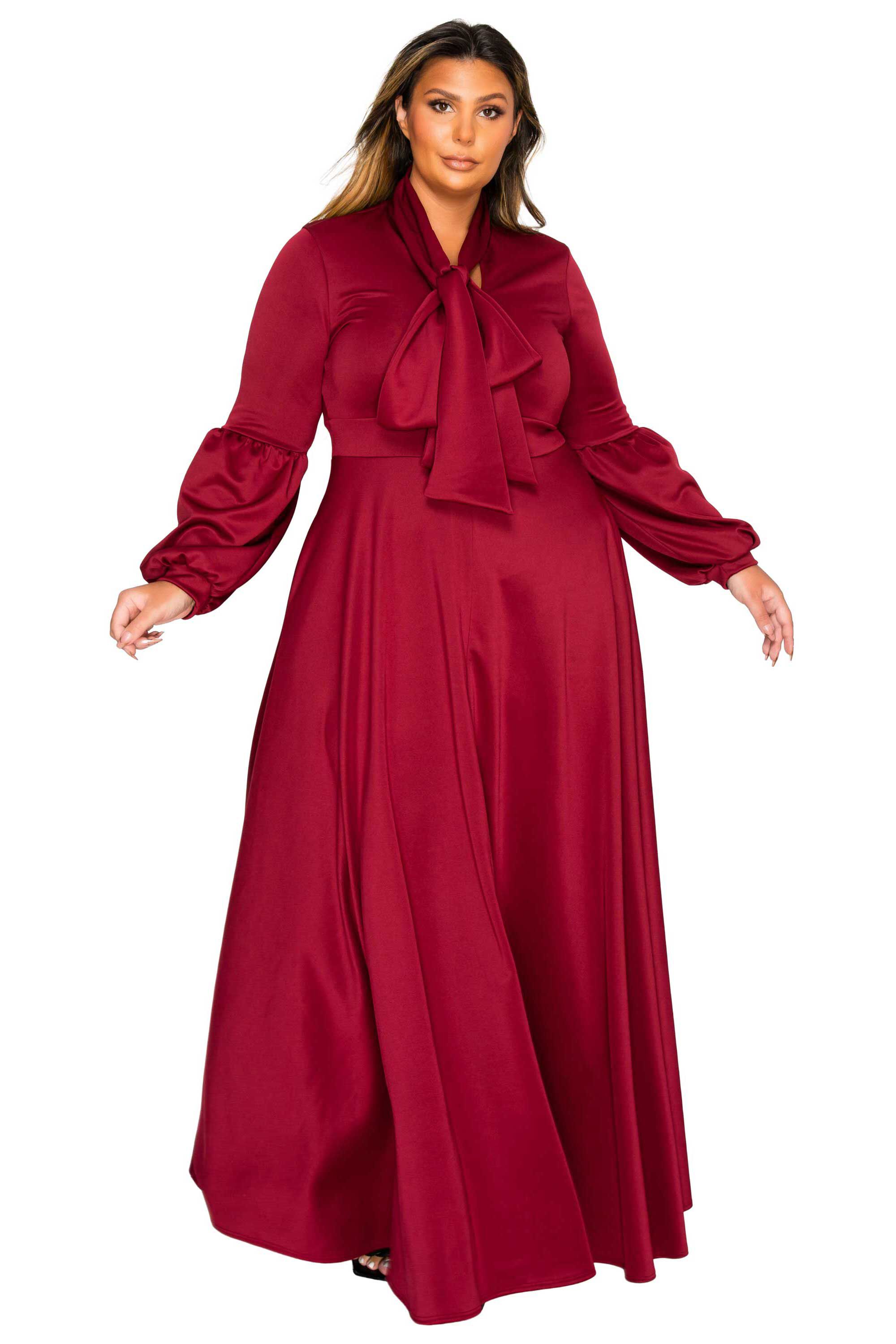 Bella Donna Dress with Ribbon and Bishop Sleeves, Burgundy / Burgundy, hi-res image number 0