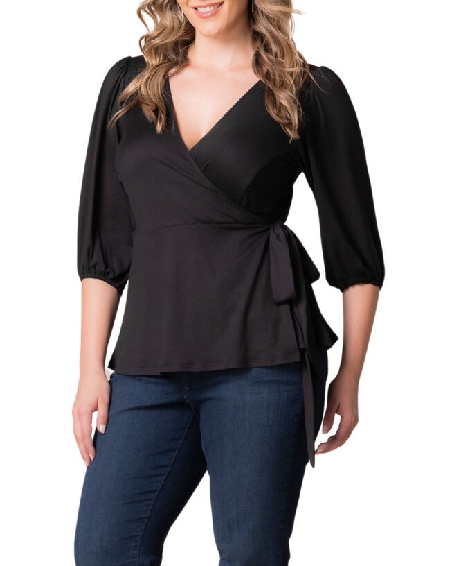 Nina Wrap Top, BLACK NOIR / Black, alternate image number 3