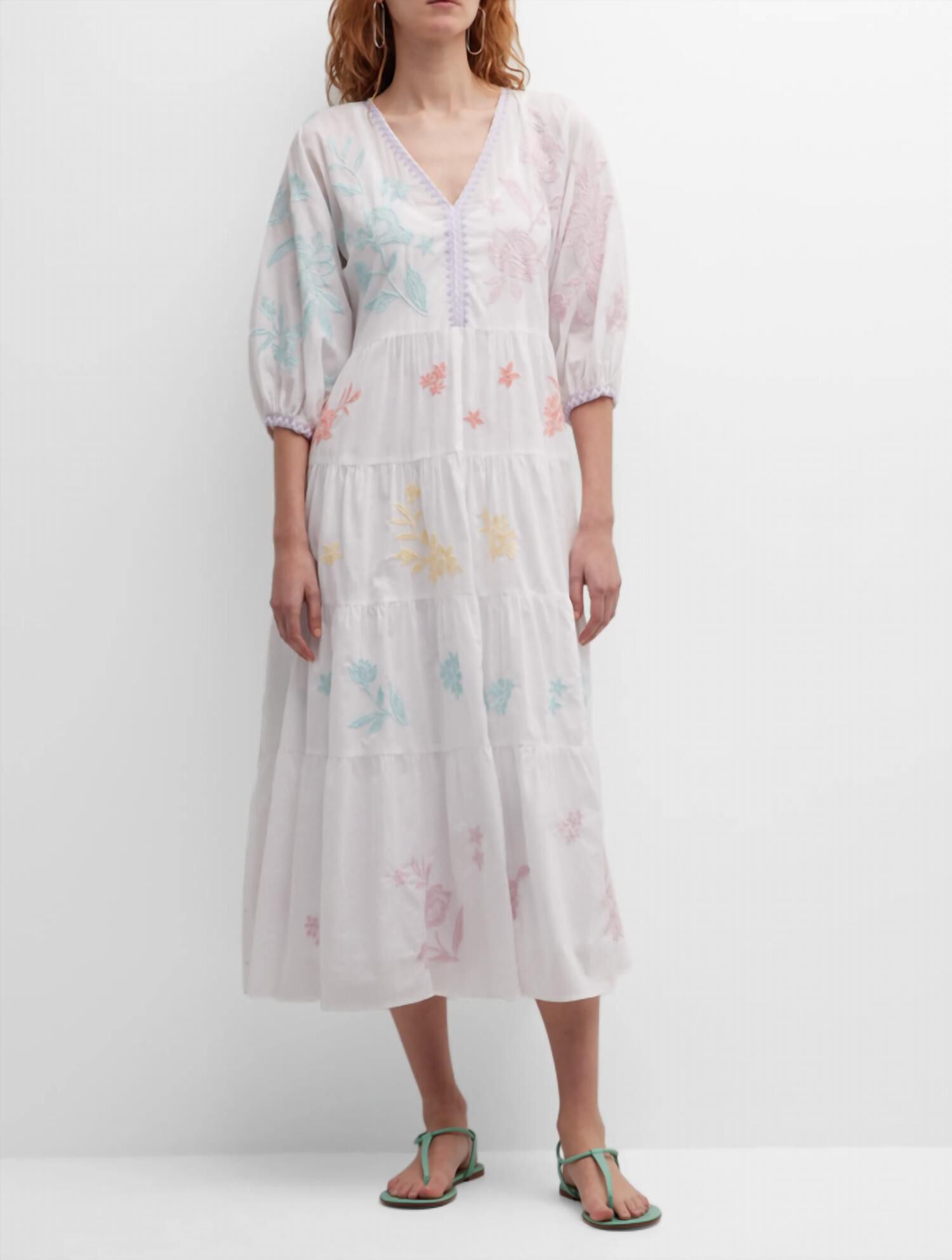 HAZEL DOLMAN TIERED DRESS IN WHITE, White / White, hi-res image number 0