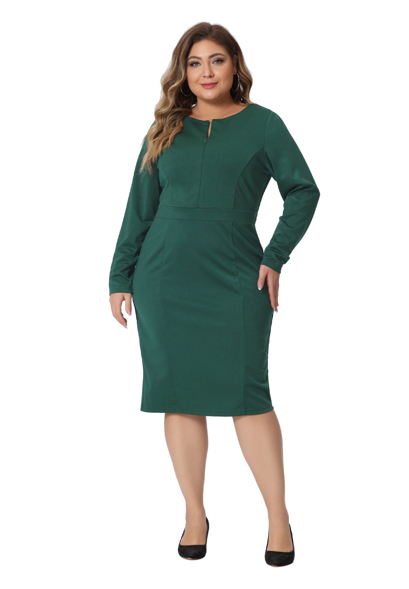 Office Work Long Sleeves Sheath Dress, Dark Green / Hunter Green, hi-res image number 0