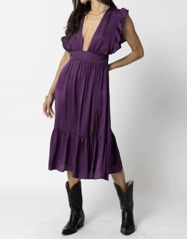THE JESSIE MIDI DRESS IN DEEP PURPLE, Deep Purple / Purple, hi-res image number 0