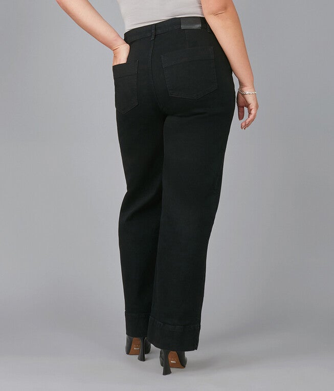 Women's COLETTE-BLK High Rise Wide Leg Jeans, Black / Black, alternate image number 2