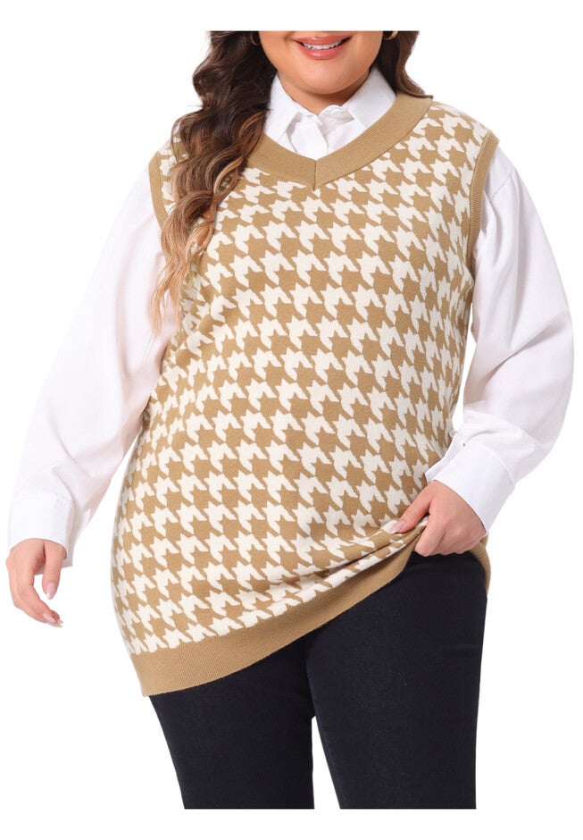 V Neck Sleeveless Knit Oversized Tunic Loose Pullover Top Sweater Vest, Brown / Brown, alternate image number 1