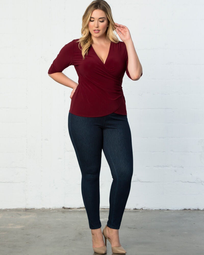 Femme Fatale Faux Wrap Top, BURGUNDY / Burgundy, alternate image number 3