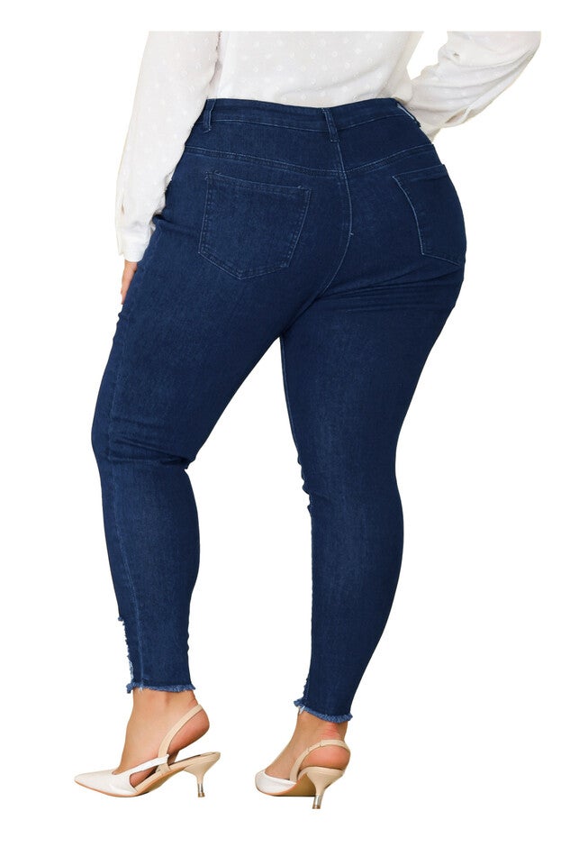 Mid Rise Stretchy Ripped Washed Skinny Jeans, Blue / Navy, alternate image number 3