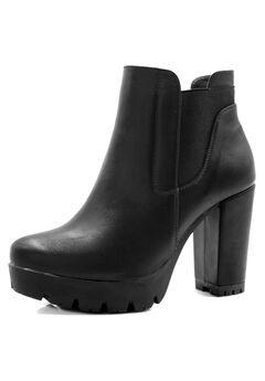Black Lace Up Chunky Heel Booties