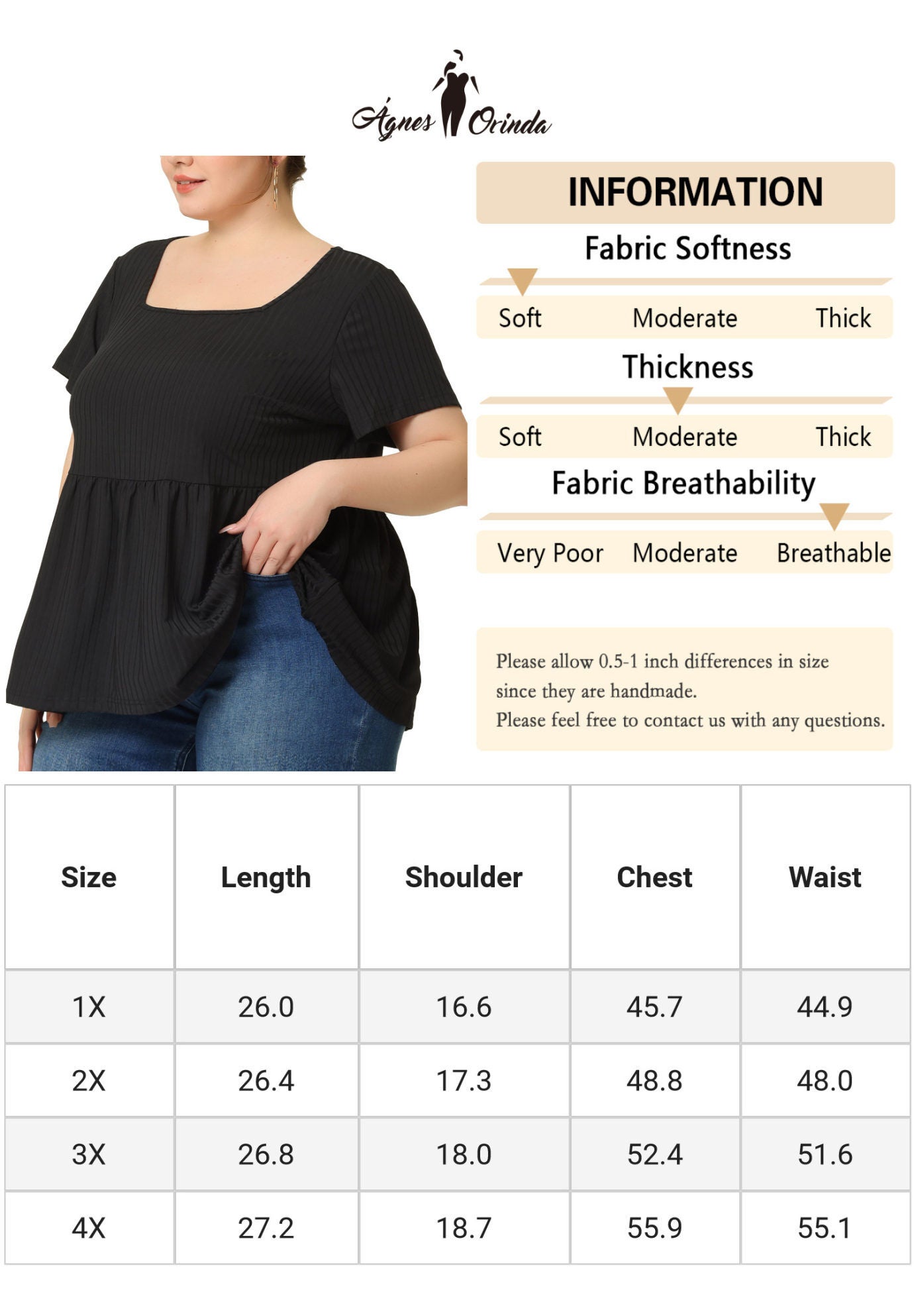 Babydoll Top Summer Peplum Short Sleeve Summer Oversized Tunic Blouse, Black / Black, alternate image number 4