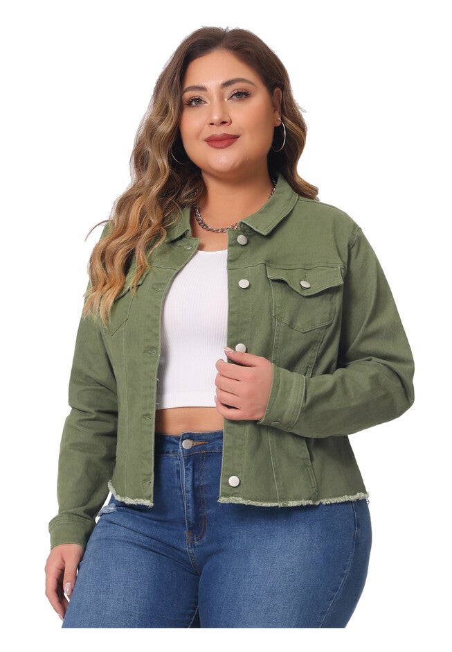 WASHED FRONT FRAYED DENIM JACKET, Green / Sage Green, alternate image number 2