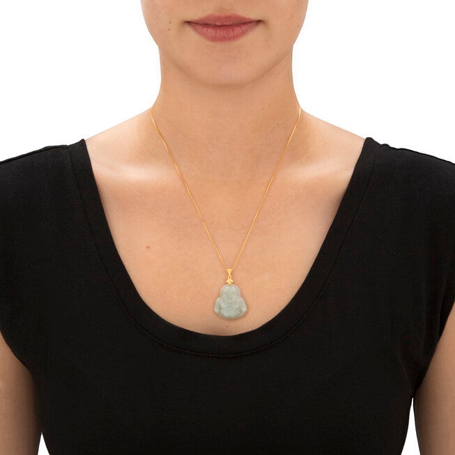 Genuine Green Jade 18k Gold-plated Sterling Silver Buddha Pendant Necklace 18 inches, , alternate image number null