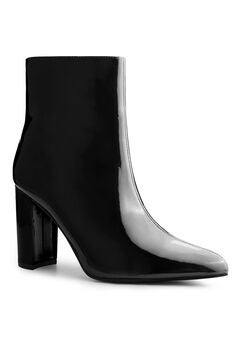 Pointed Toe Side Zip Chunky Heel Patent Ankle Boots