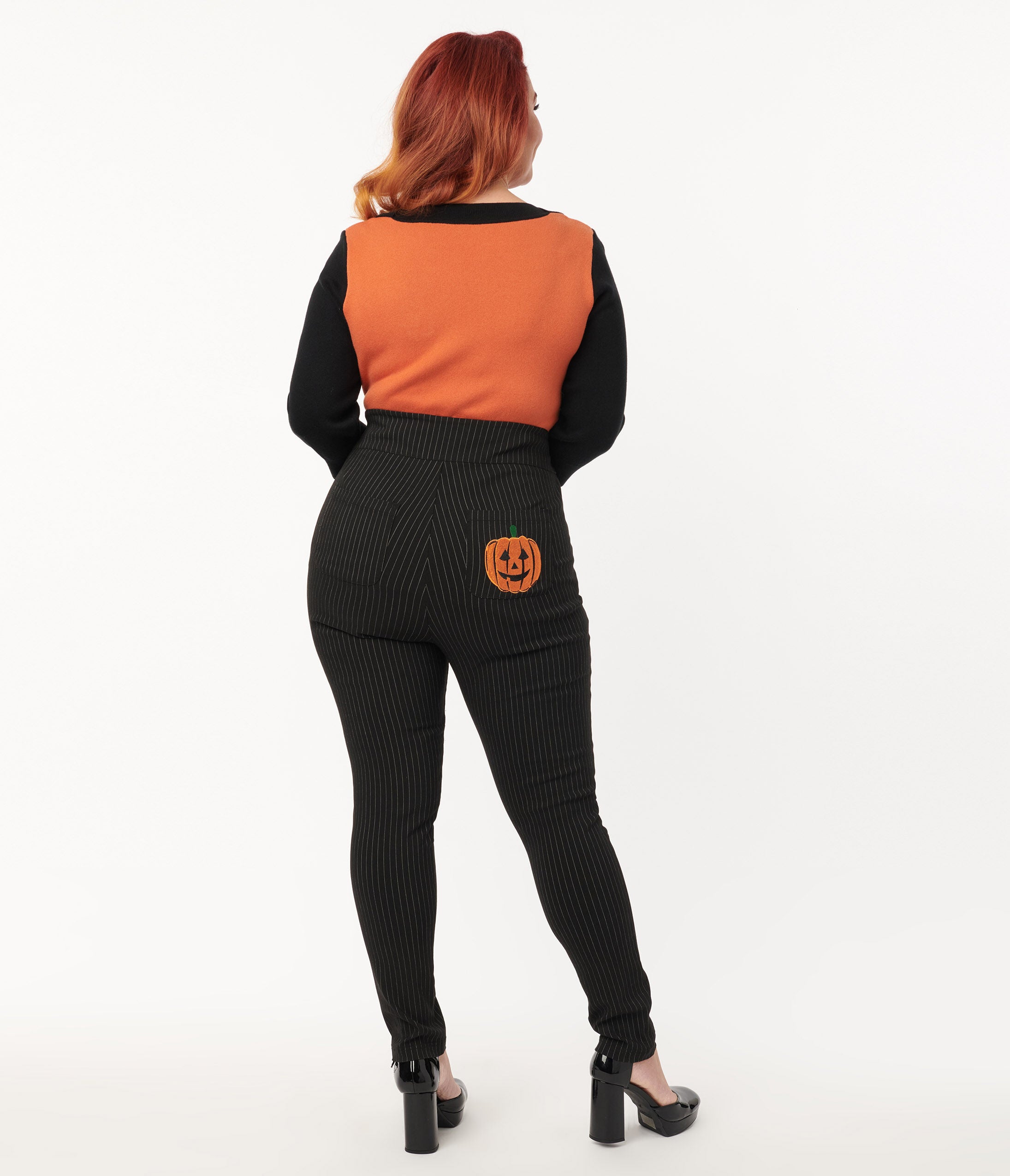 UNIQUE VINTAGE BLACK PINSTRIPE PUMPKIN RIZZO CIGARETTE PANTS Dia Co