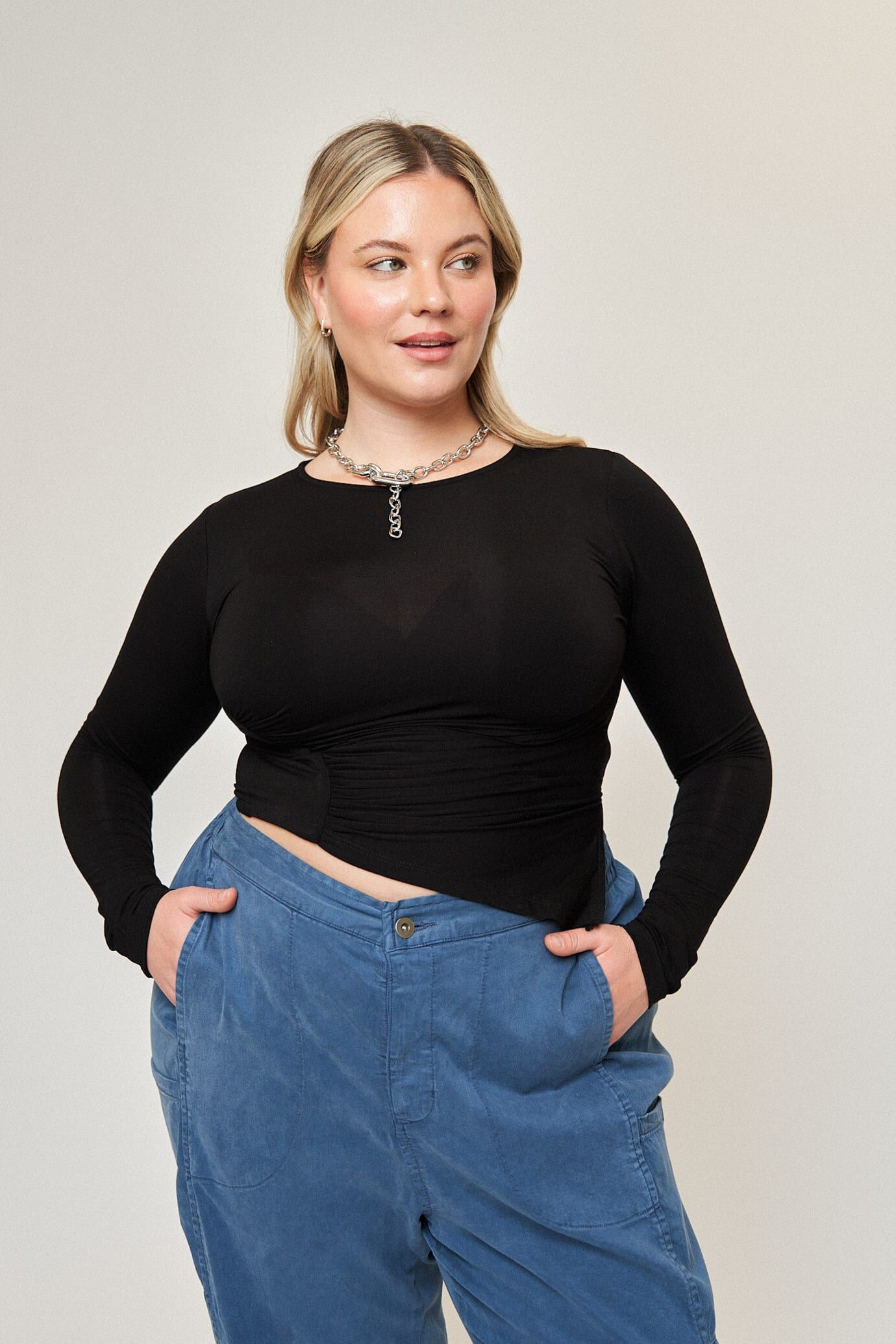 Chloe Asymmetrical Split Top, Black / Black, hi-res image number 0