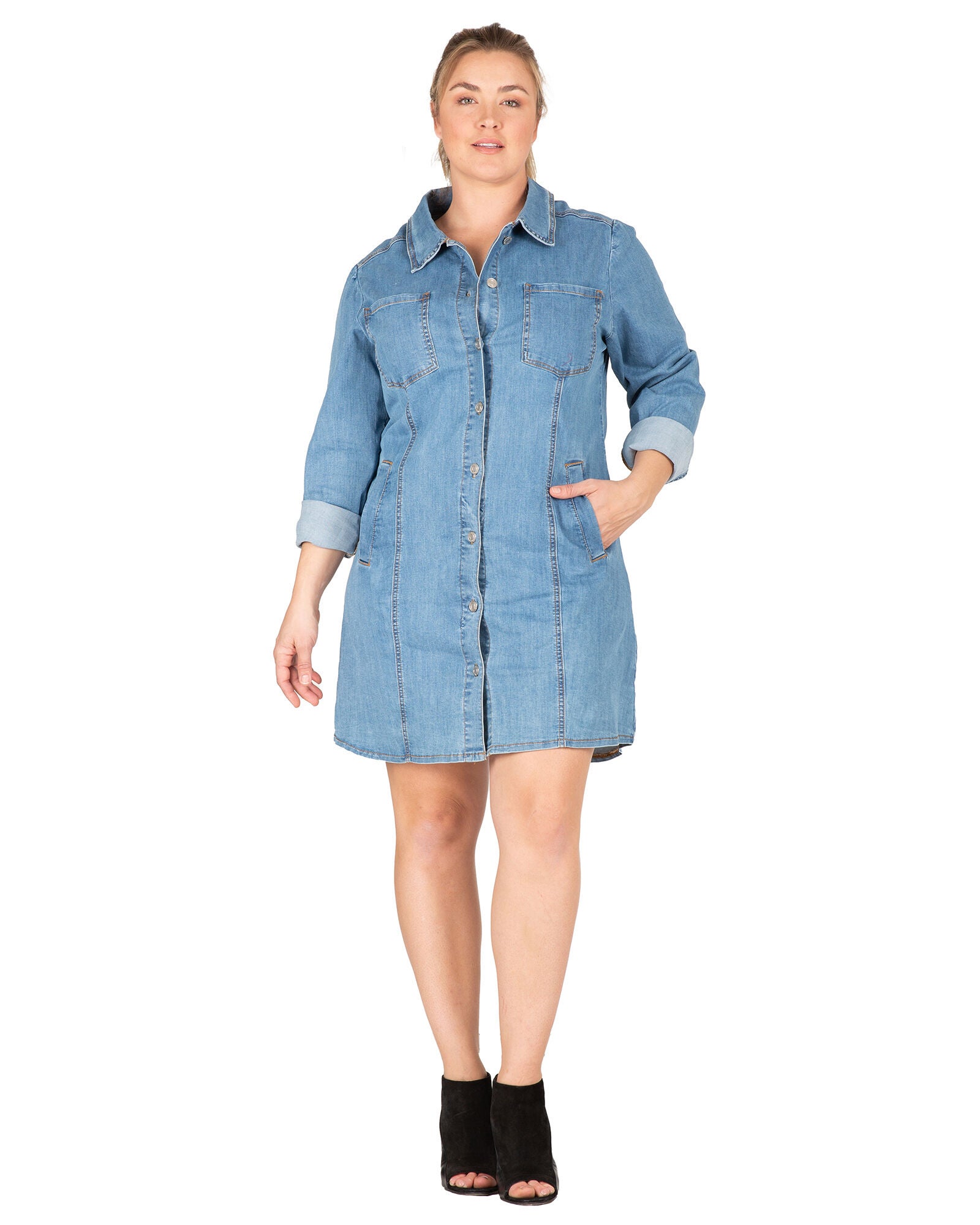 Ally Women&#39;s Full Sleeve Denim Shirt Dress, Medium Blue / Medium Wash, alternate image number 4