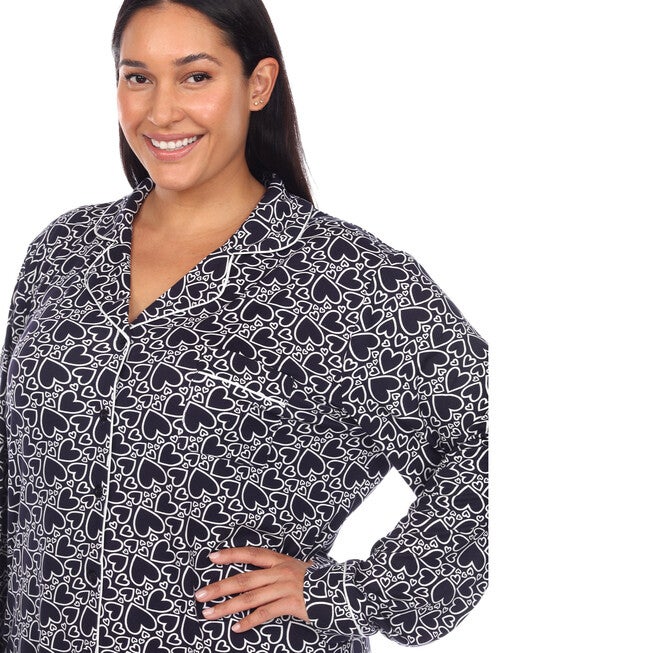 Long Sleeve Heart Print Pajama Set, Navy Hearts / Navy, alternate image number 1